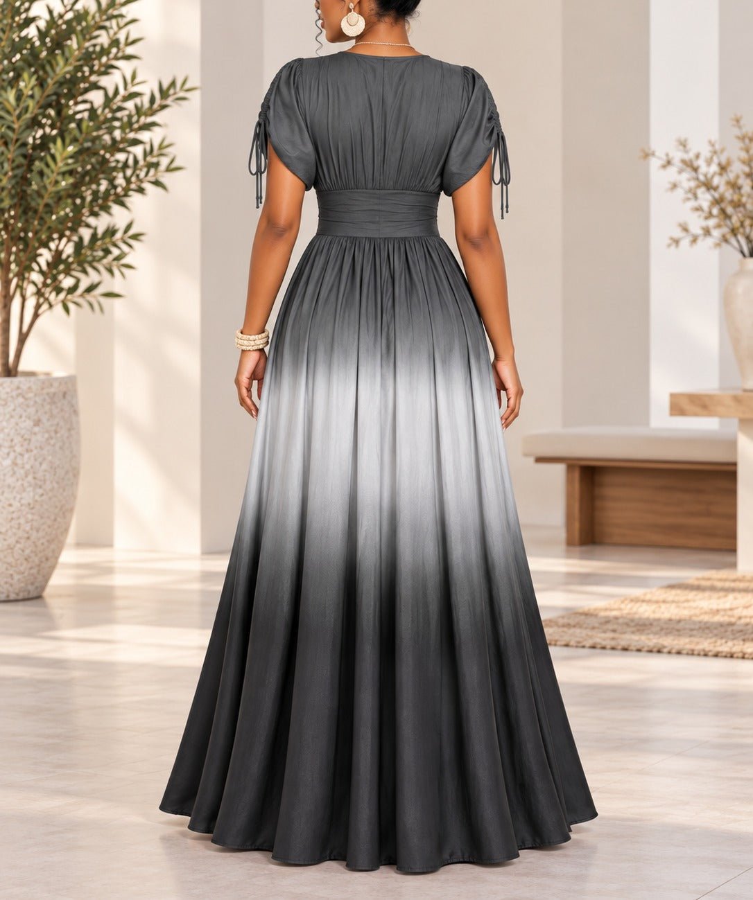 Ladies Grey Ombre Deep V-Neck Maxi Dress - StylePhase SA