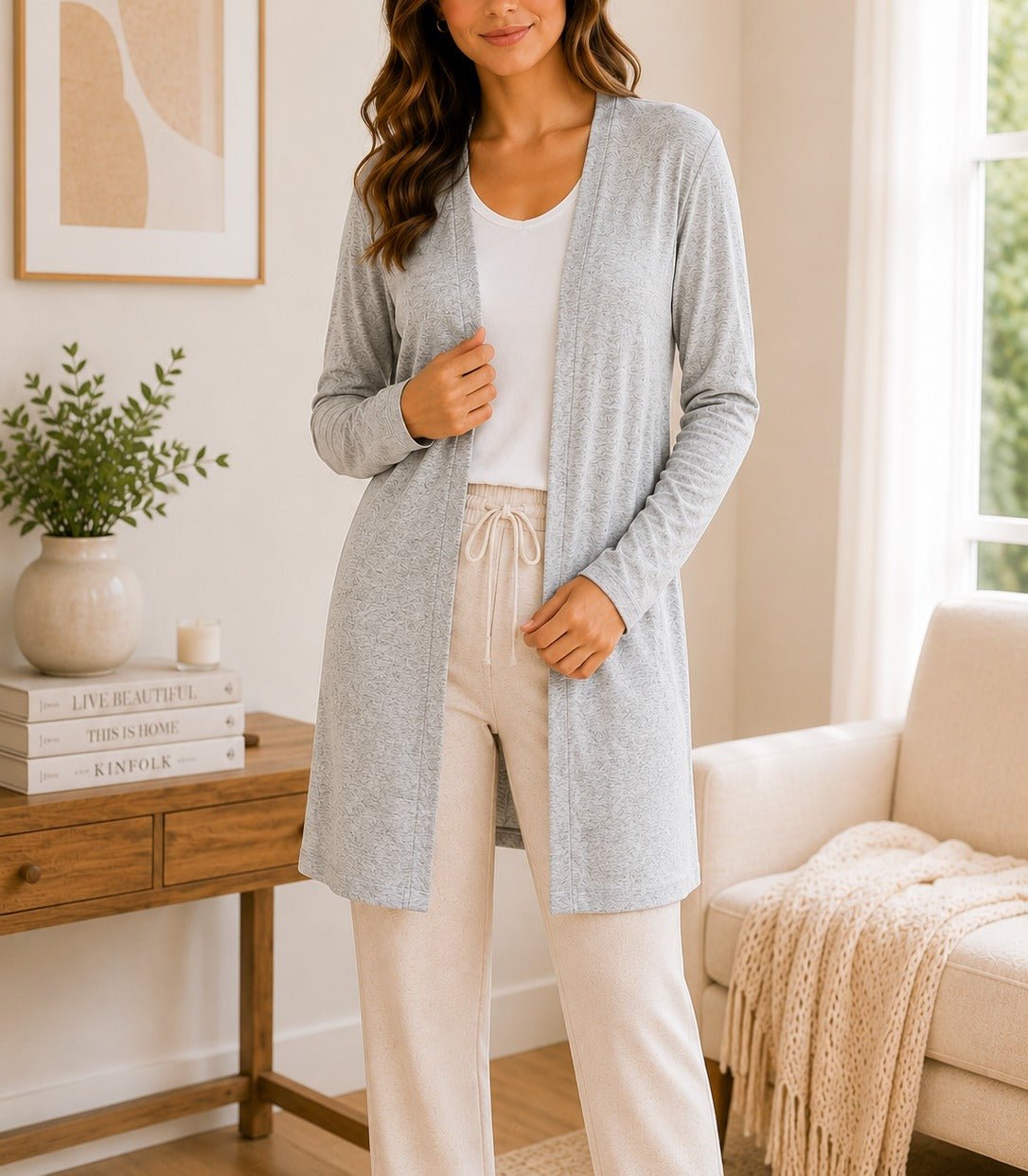 Ladies Grey Open-Front Longline Cardigan - StylePhase SA