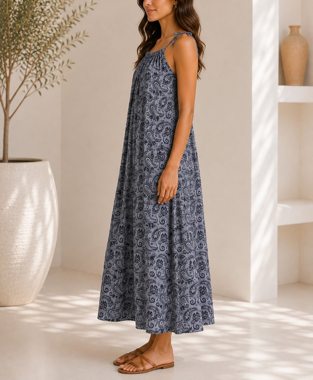 Ladies Grey Paisley Pocket Maxi Dress - StylePhase SA