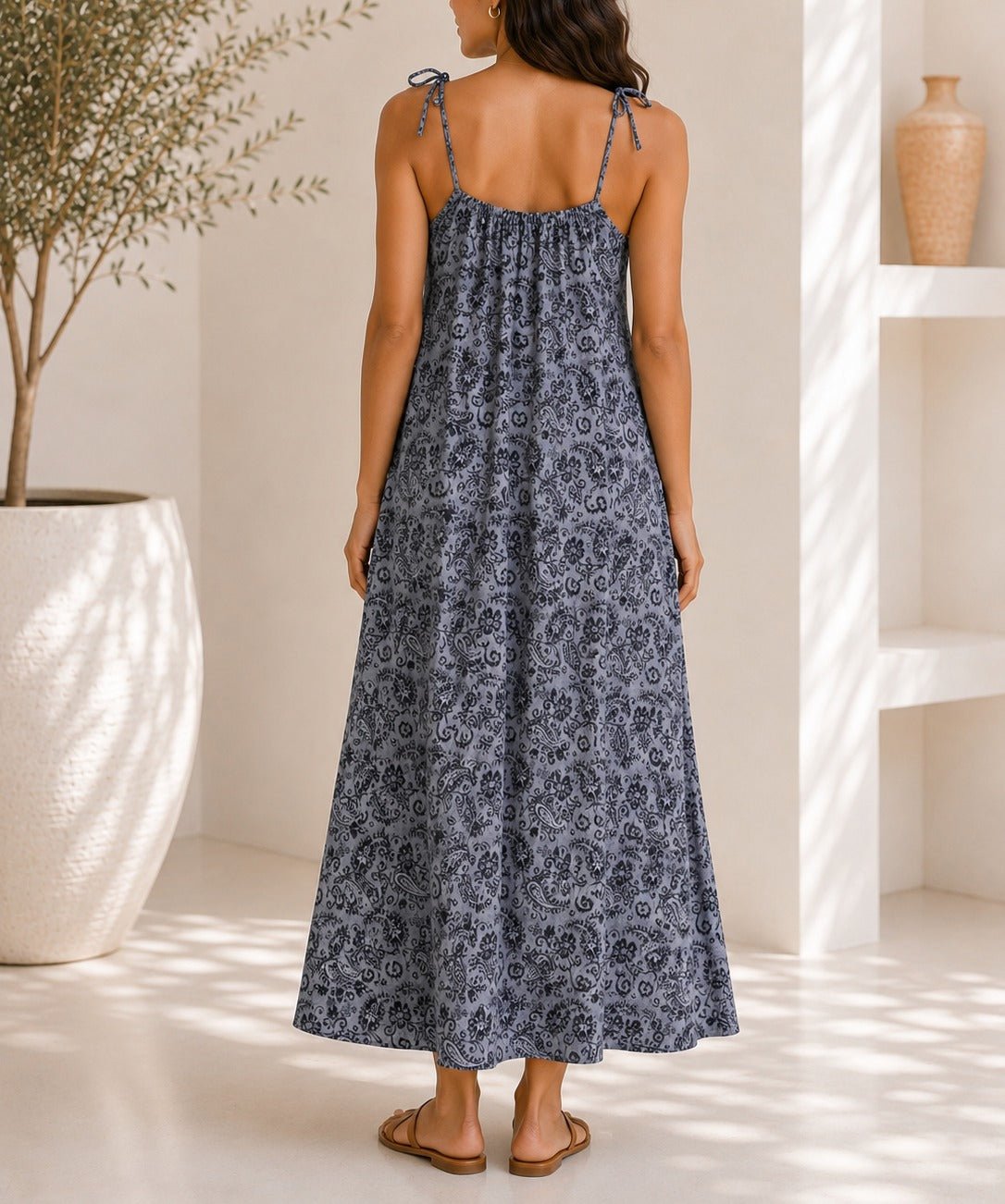 Ladies Grey Paisley Pocket Maxi Dress - StylePhase SA