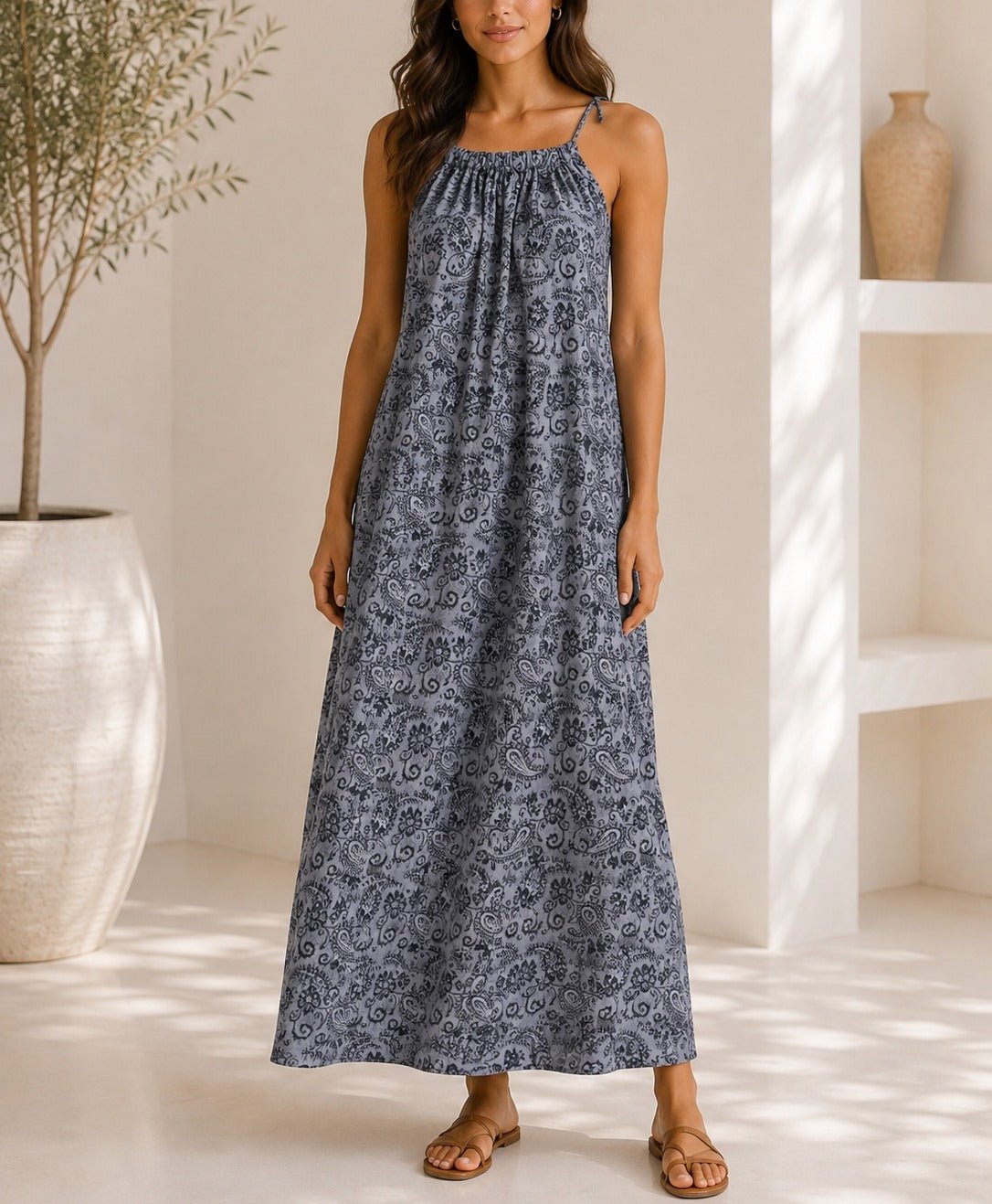 Ladies Grey Paisley Pocket Maxi Dress - StylePhase SA
