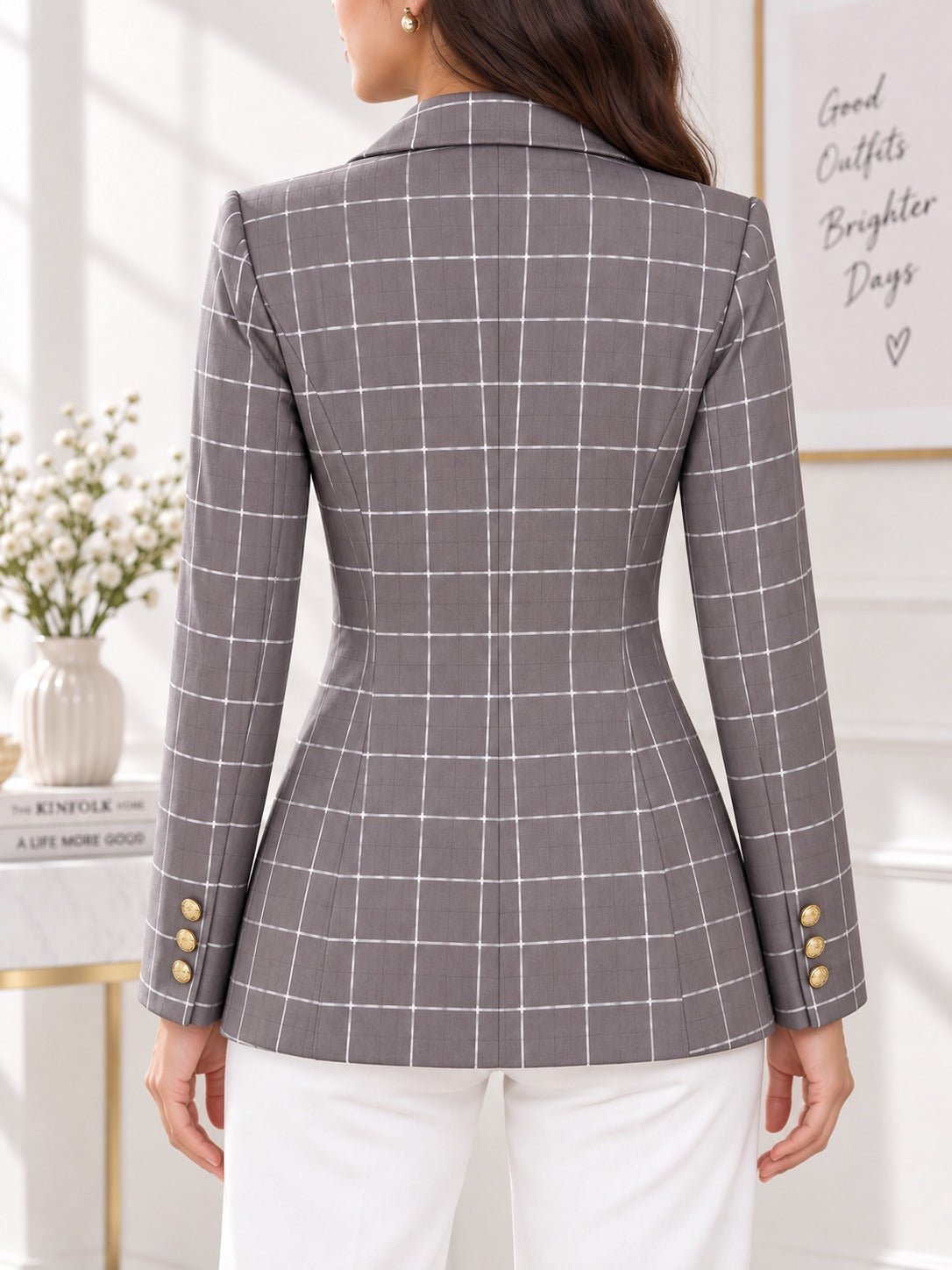 Ladies Grey Plaid Blazer - StylePhase SA