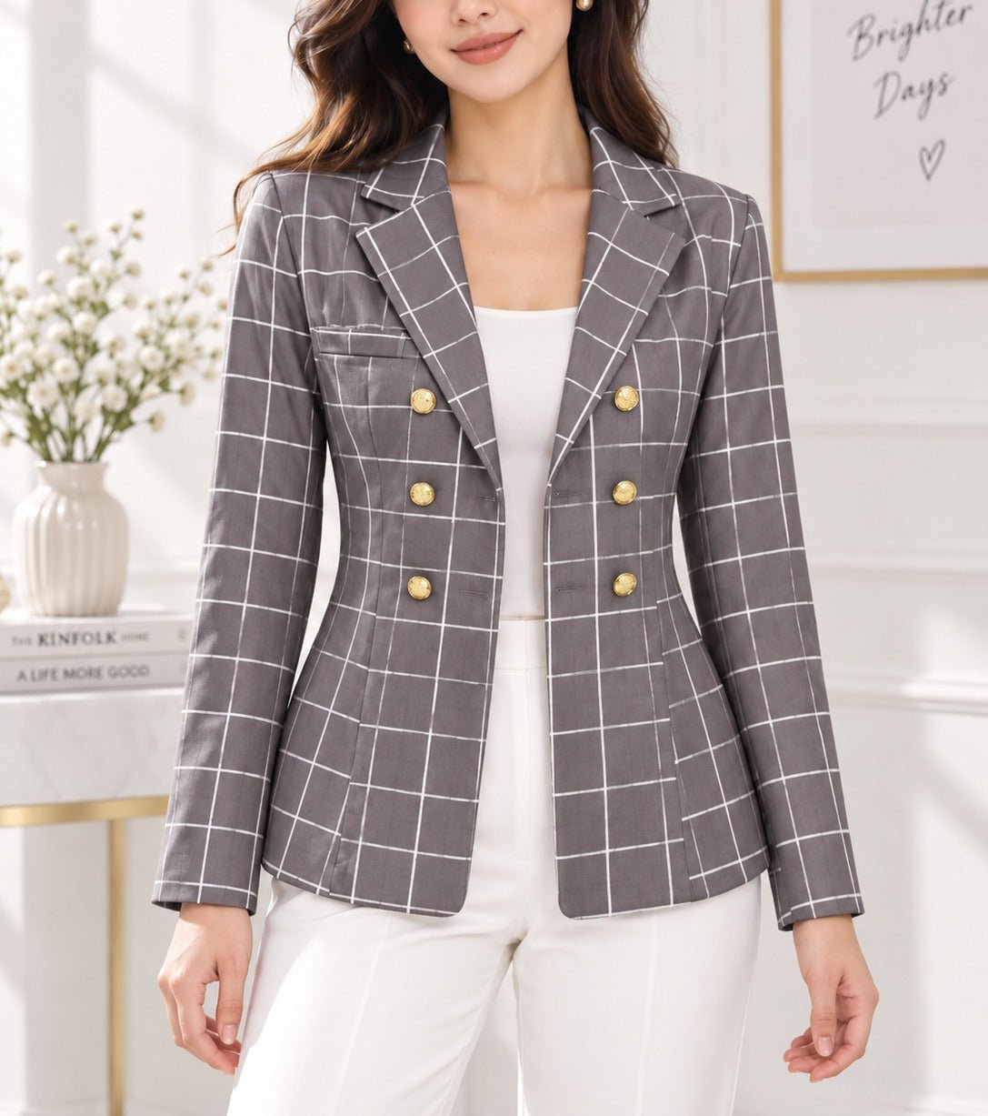 Ladies Grey Plaid Blazer - StylePhase SA