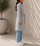 Ladies Grey Pleated Button Detail Melton Coat - StylePhase SA