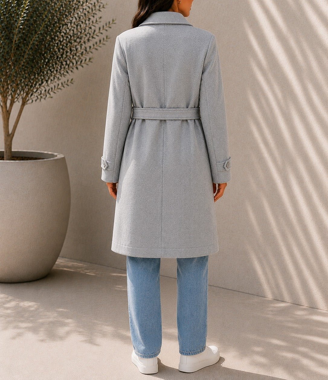 Ladies Grey Pleated Button Detail Melton Coat - StylePhase SA