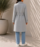 Ladies Grey Pleated Button Detail Melton Coat - StylePhase SA