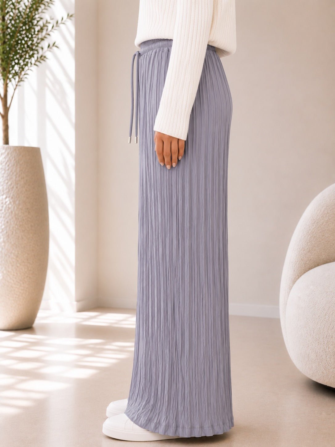 Ladies Grey Pleated Wide Leg Pants - StylePhase SA