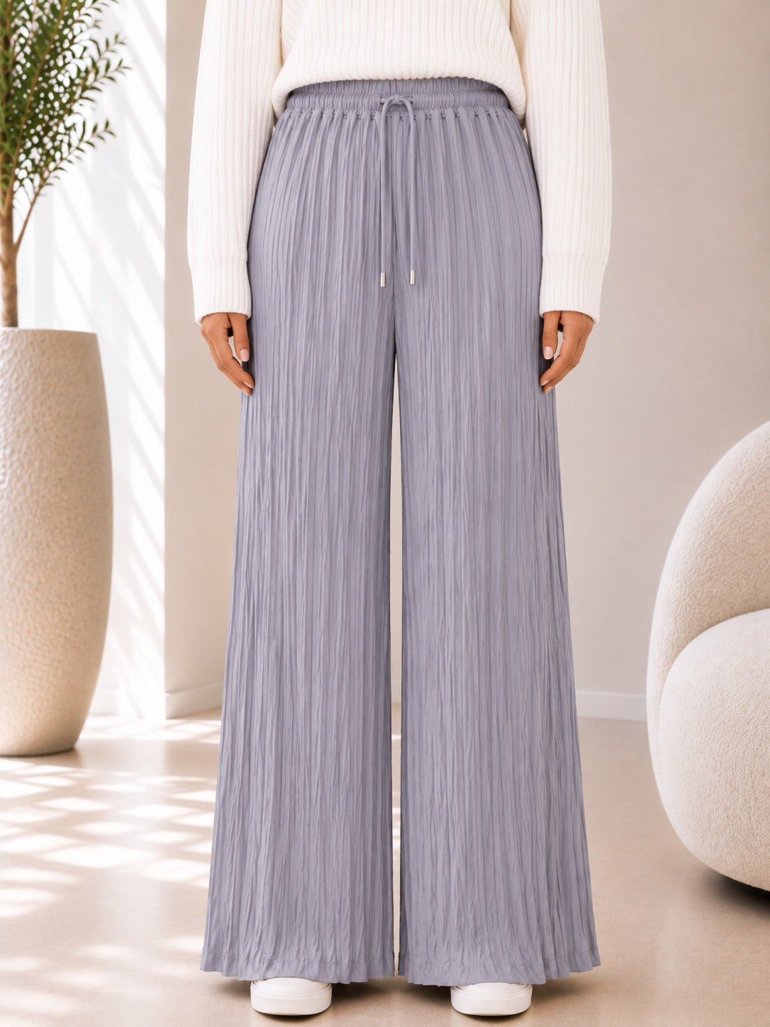 Ladies Grey Pleated Wide Leg Pants - StylePhase SA