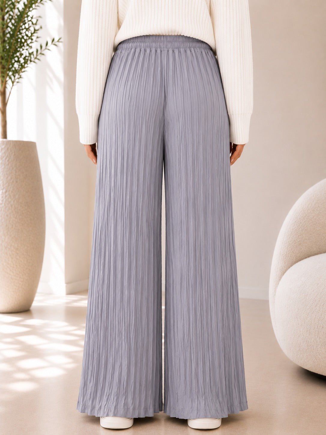 Ladies Grey Pleated Wide Leg Pants - StylePhase SA