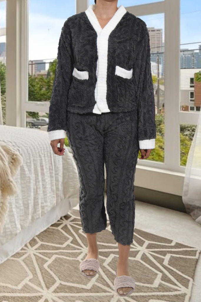 Ladies Grey Plush 3/4 Pj Set - StylePhase SA