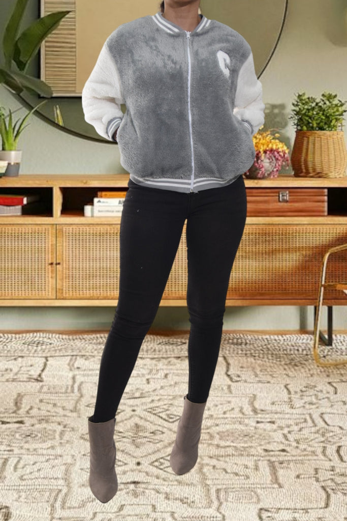 Ladies Grey Plush Printed Jacket - StylePhase SA