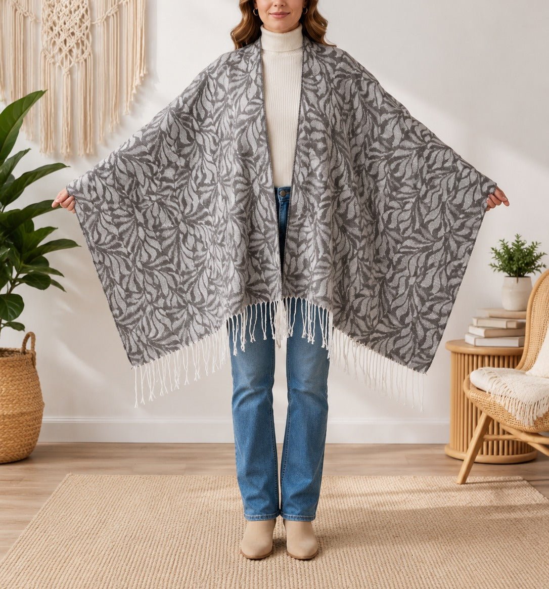 Ladies Grey printed Open Front Blanket Shawl - StylePhase SA