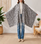 Ladies Grey printed Open Front Blanket Shawl - StylePhase SA