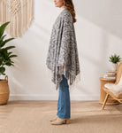 Ladies Grey printed Open Front Blanket Shawl - StylePhase SA