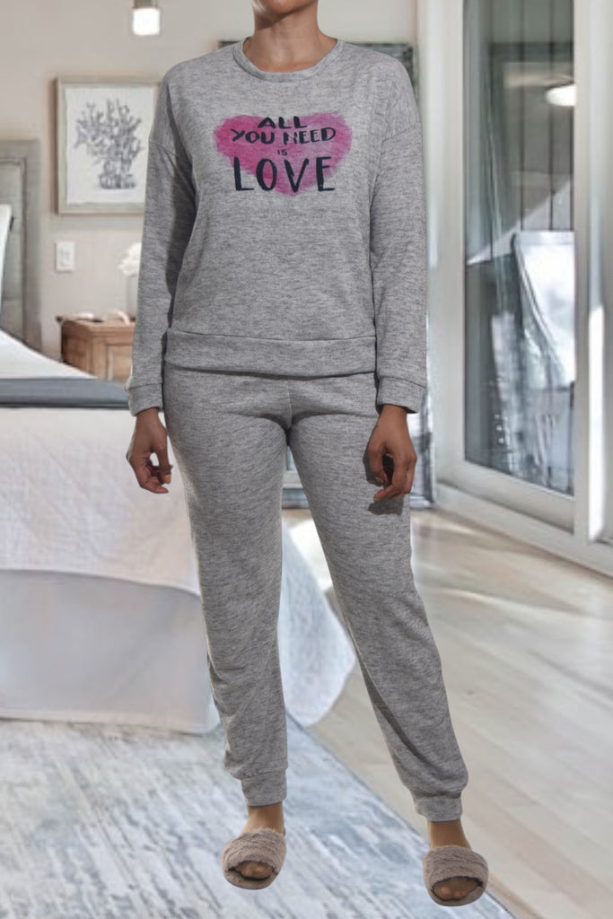 Ladies Grey Printed Pyjama Set - All You Need Is Love - StylePhase SA
