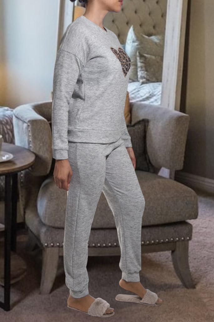 Ladies Grey Printed Pyjama Set - Heart - StylePhase SA