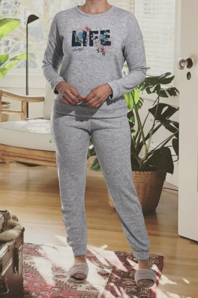 Ladies Grey Printed Pyjama Set - Life - StylePhase SA