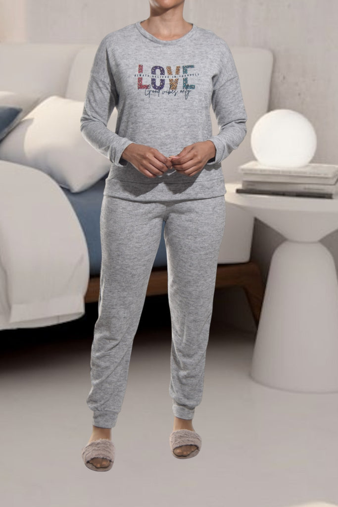 Ladies Grey Printed Pyjama Set - LOVE - StylePhase SA