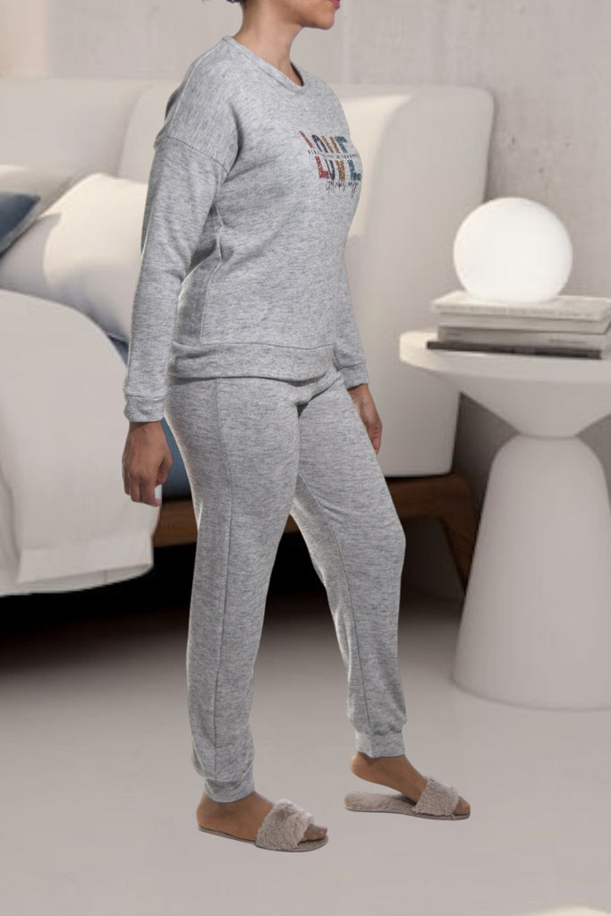 Ladies Grey Printed Pyjama Set - LOVE - StylePhase SA