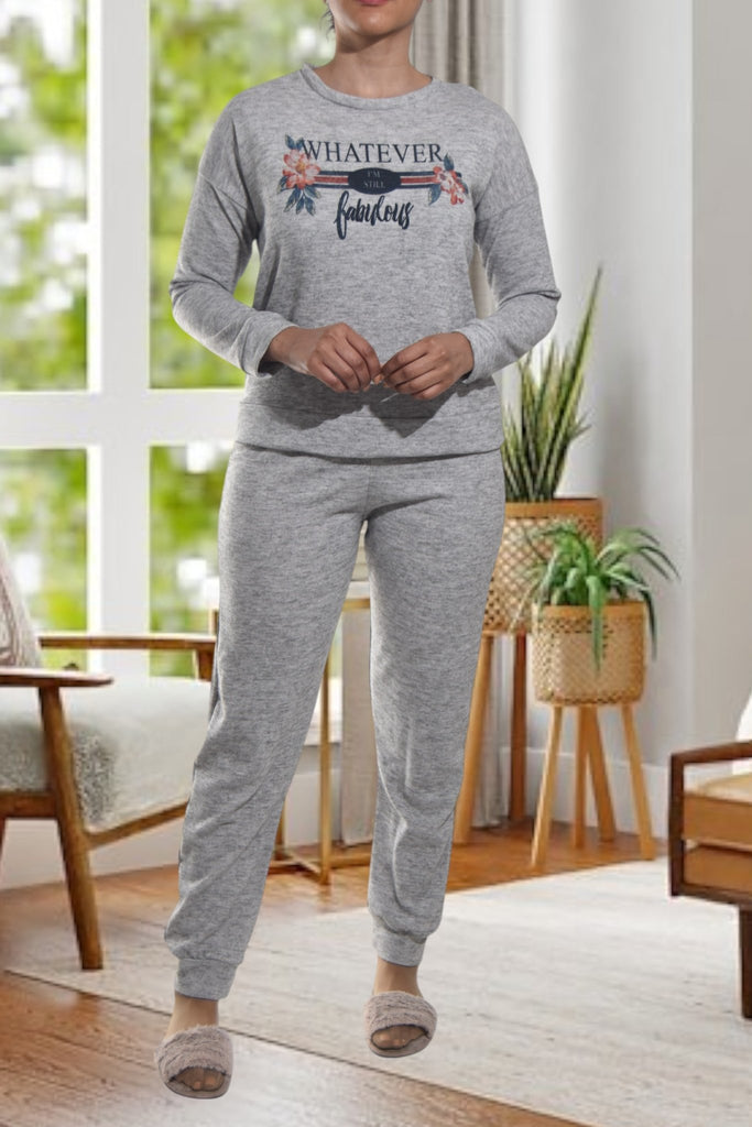 Ladies Grey Printed Pyjama Set - Whatever - StylePhase SA