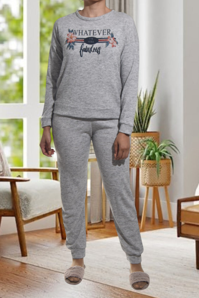 Ladies Grey Printed Pyjama Set - Whatever - StylePhase SA