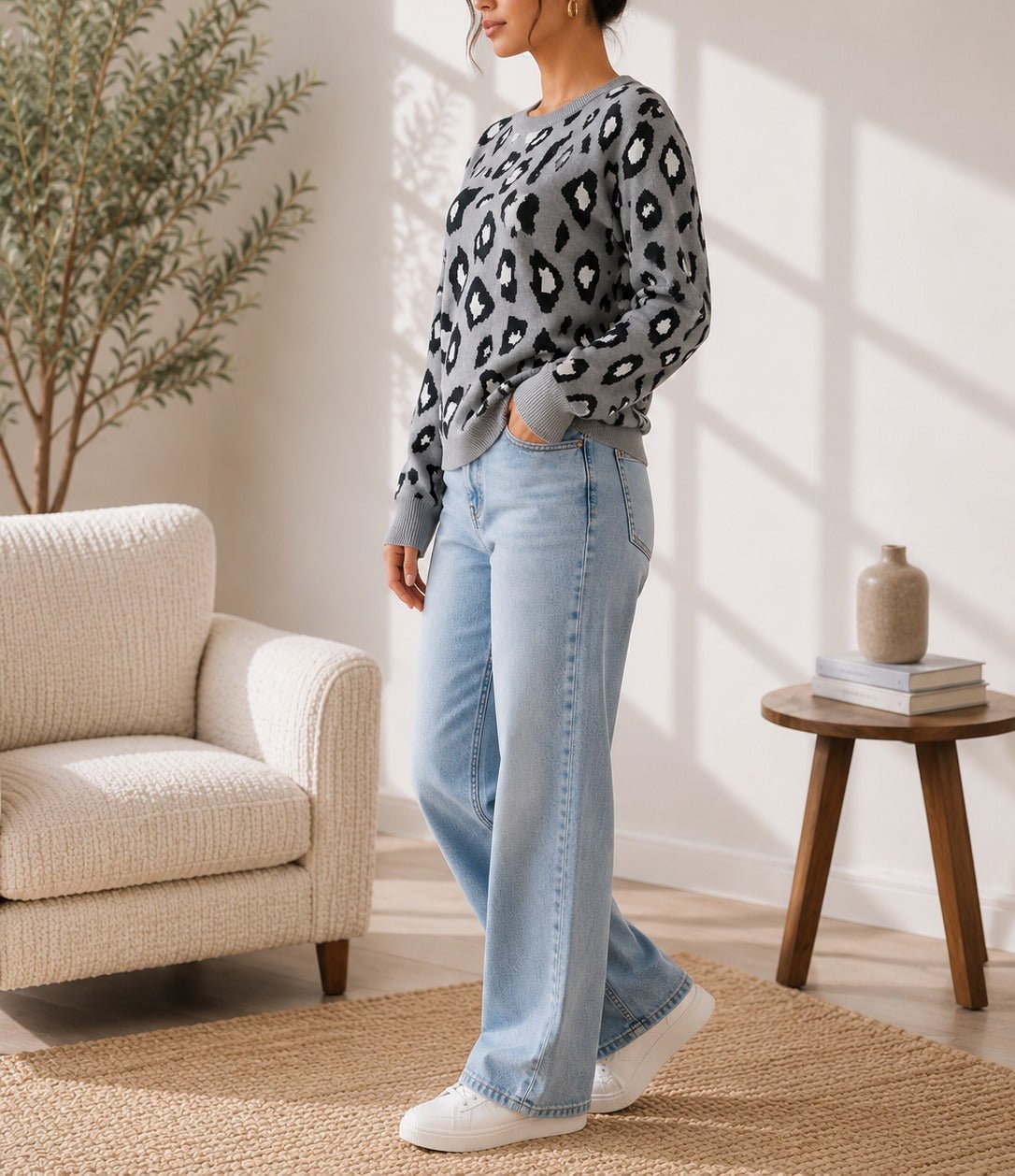 Ladies Grey Printed Sweater - New Feeling - StylePhase SA