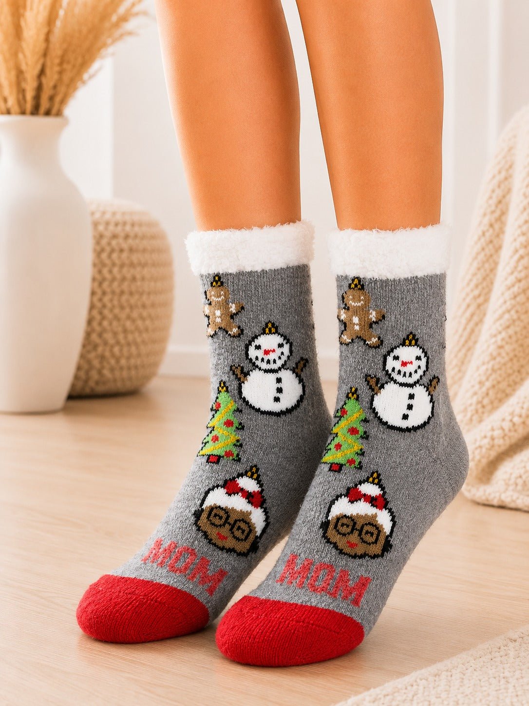 Ladies Grey Printed Thermal Slipper Socks - StylePhase SA