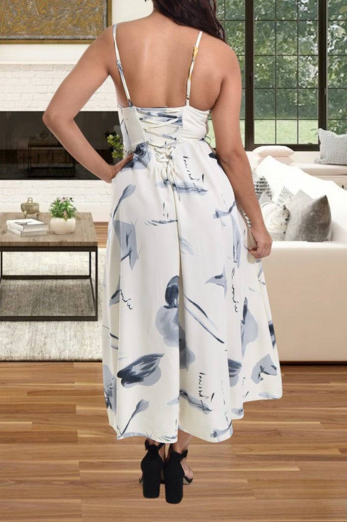 Ladies Grey Printed Tie Back Dress - StylePhase SA