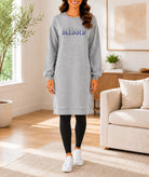 Ladies Grey Rhinestone Long Length Sweatshirt Dress - StylePhase SA