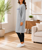 Ladies Grey Rhinestone Long Length Sweatshirt Dress - StylePhase SA