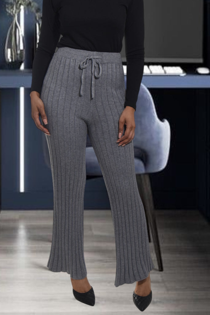 Ladies Grey Rib High Waist Pants - StylePhase SA