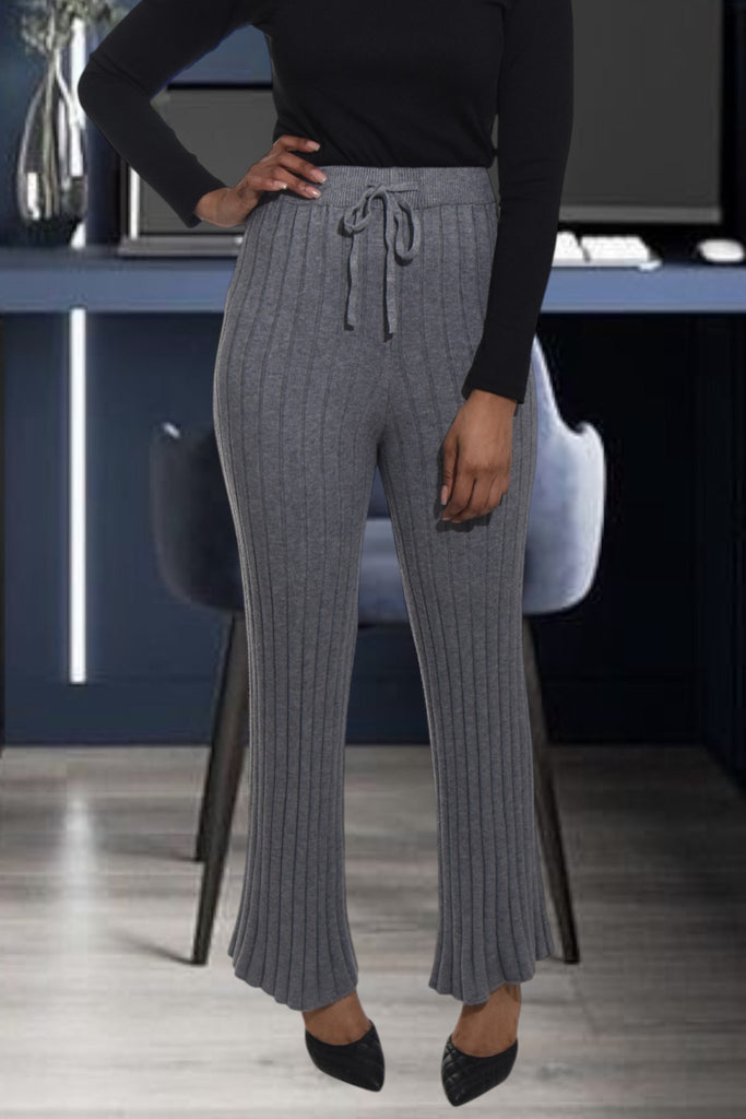 Ladies Grey Rib High Waist Pants - StylePhase SA