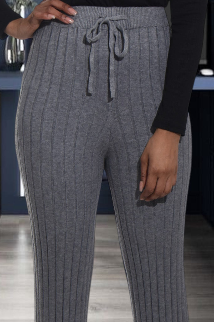 Ladies Grey Rib High Waist Pants - StylePhase SA