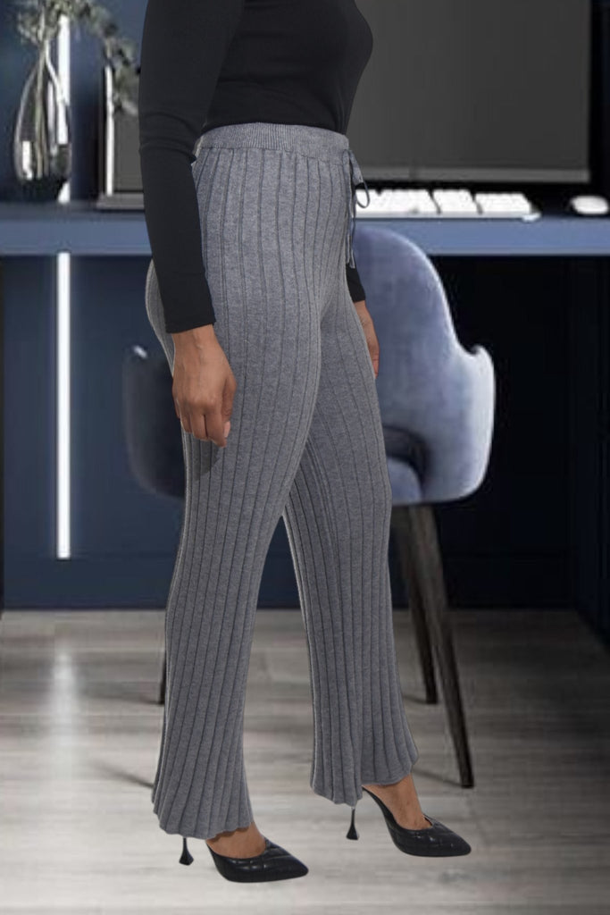 Ladies Grey Rib High Waist Pants - StylePhase SA