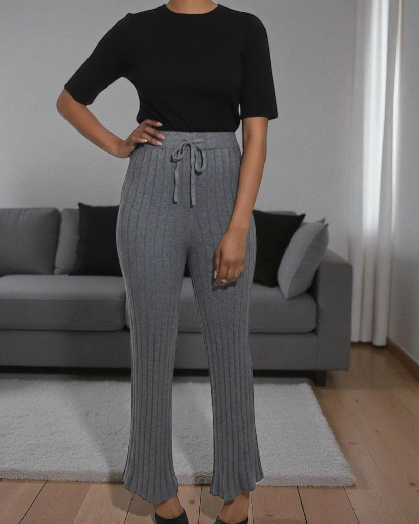 Ladies Grey Rib High Waist Pants - Jersey Rib - StylePhase SA