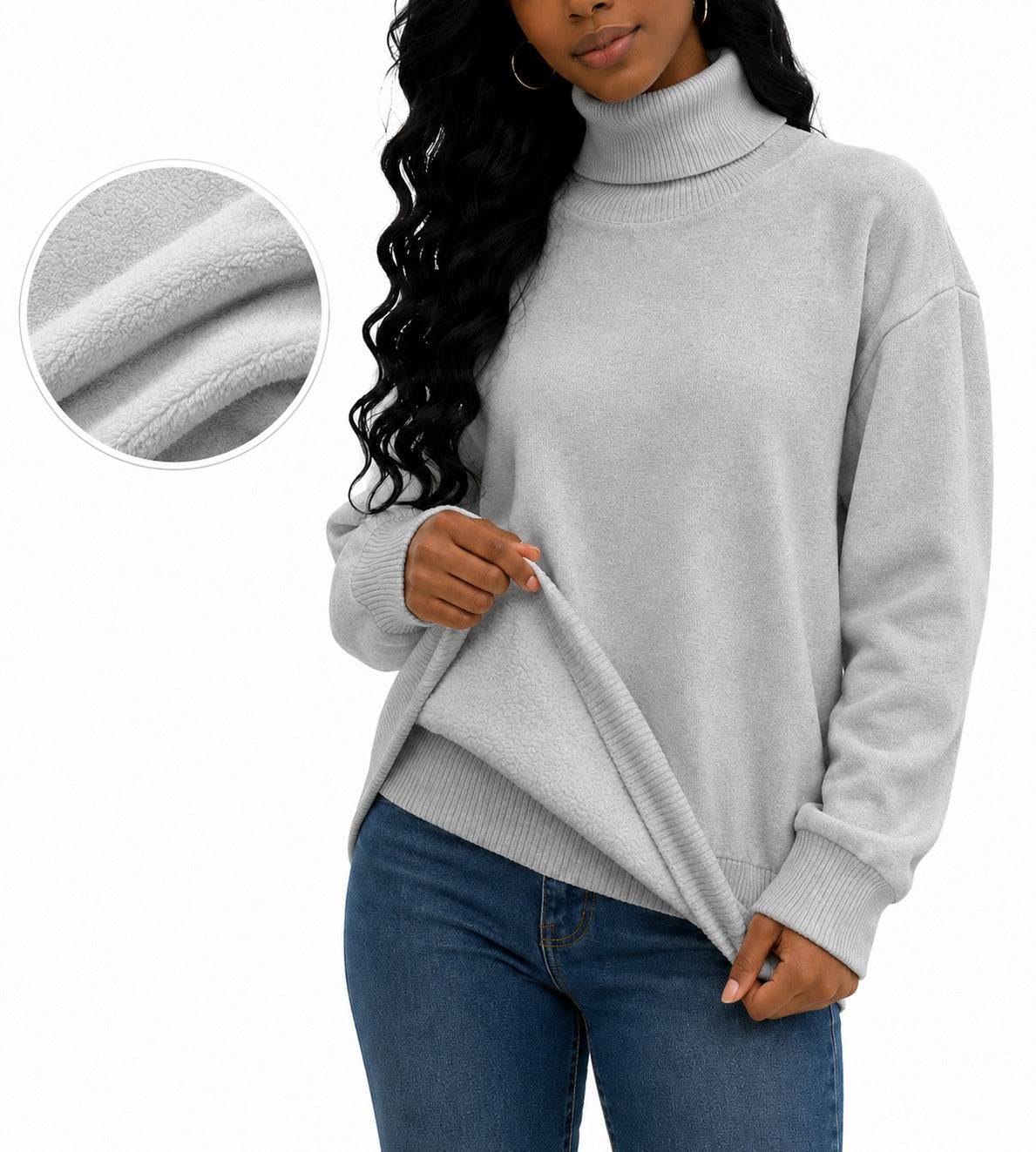 Ladies Grey Rib Polo Neck Jersey - StylePhase SA