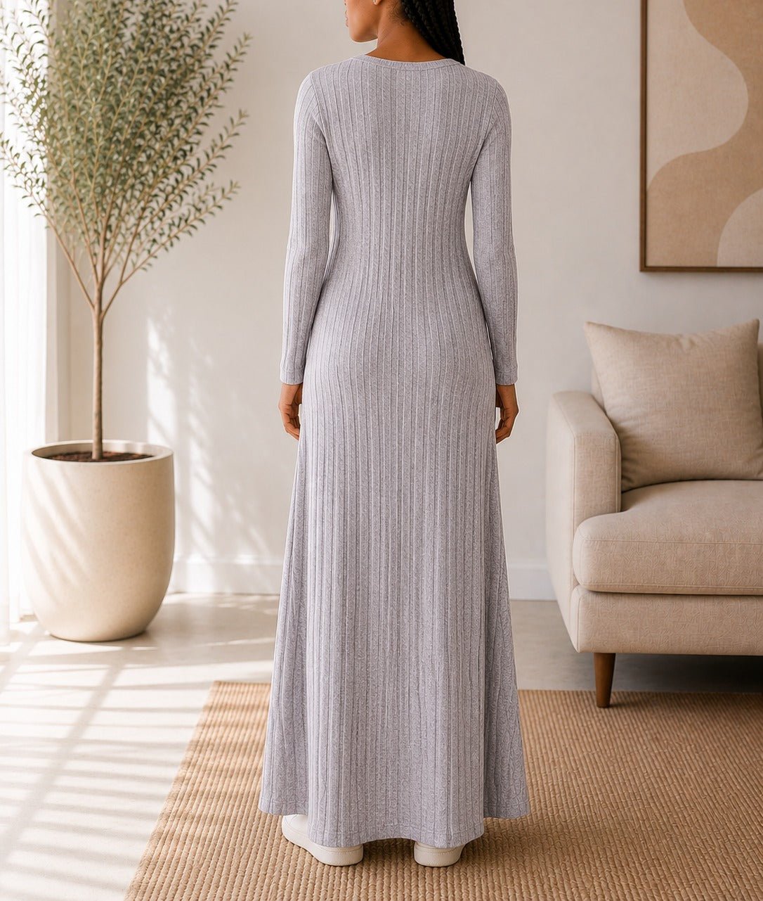 Ladies Grey Ribbed Knit Maxi Dress - StylePhase SA