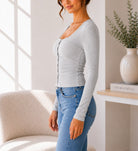 Ladies Grey Square Neck Button Top - StylePhase SA