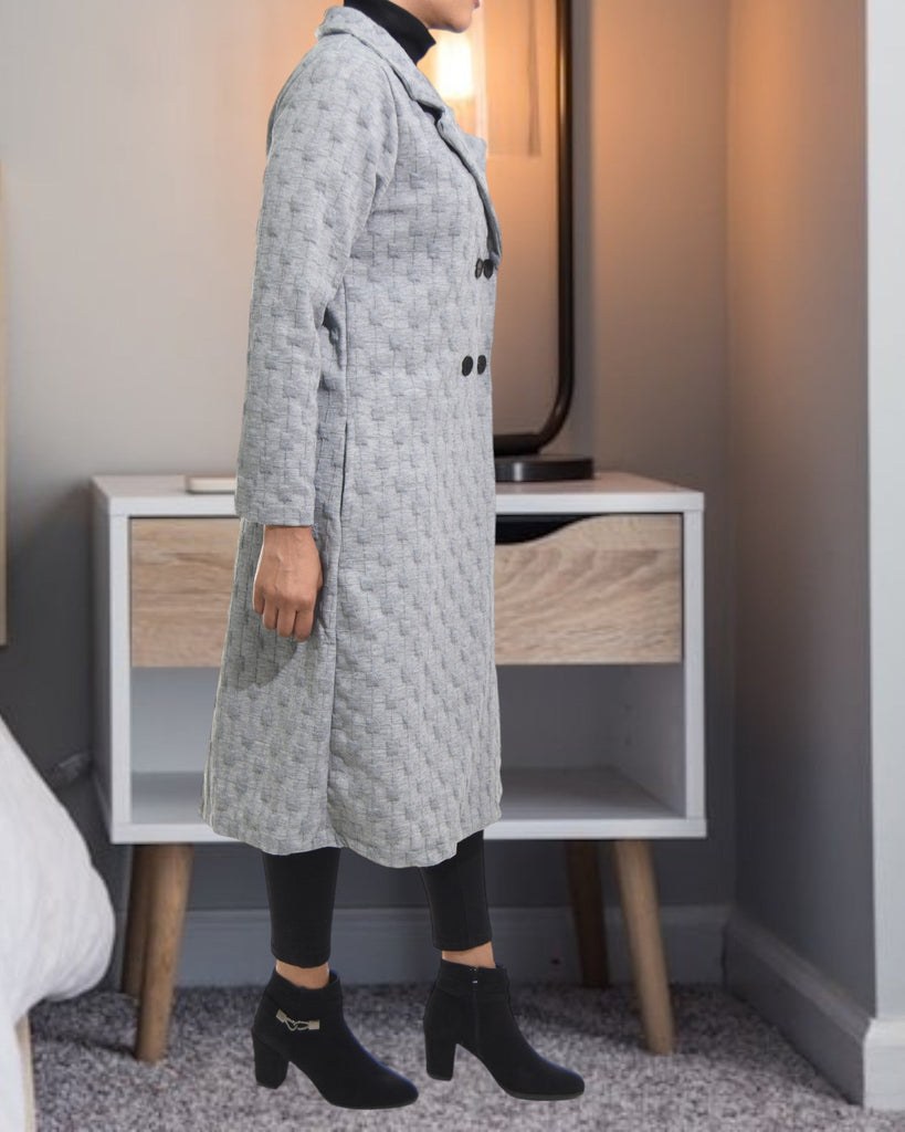 Ladies Grey Square Pattern Open Coat - StylePhase SA