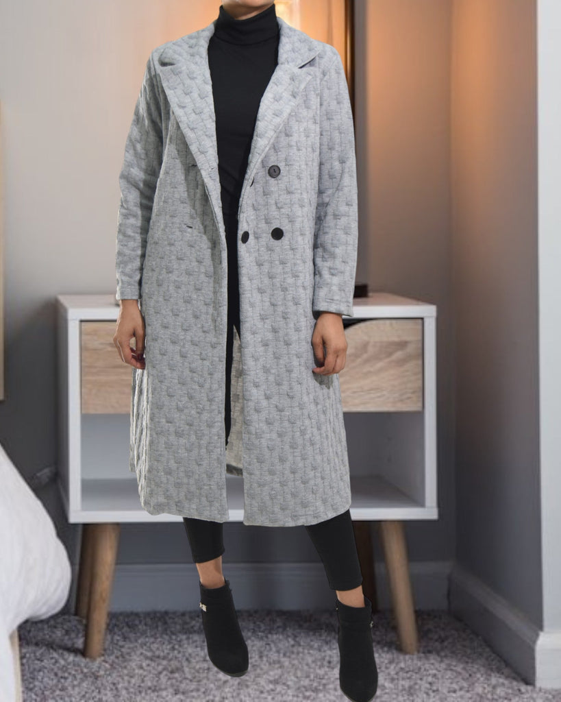 Ladies Grey Square Pattern Open Coat - StylePhase SA