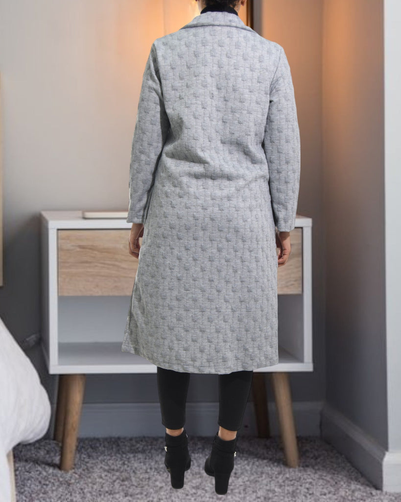 Ladies Grey Square Pattern Open Coat - StylePhase SA
