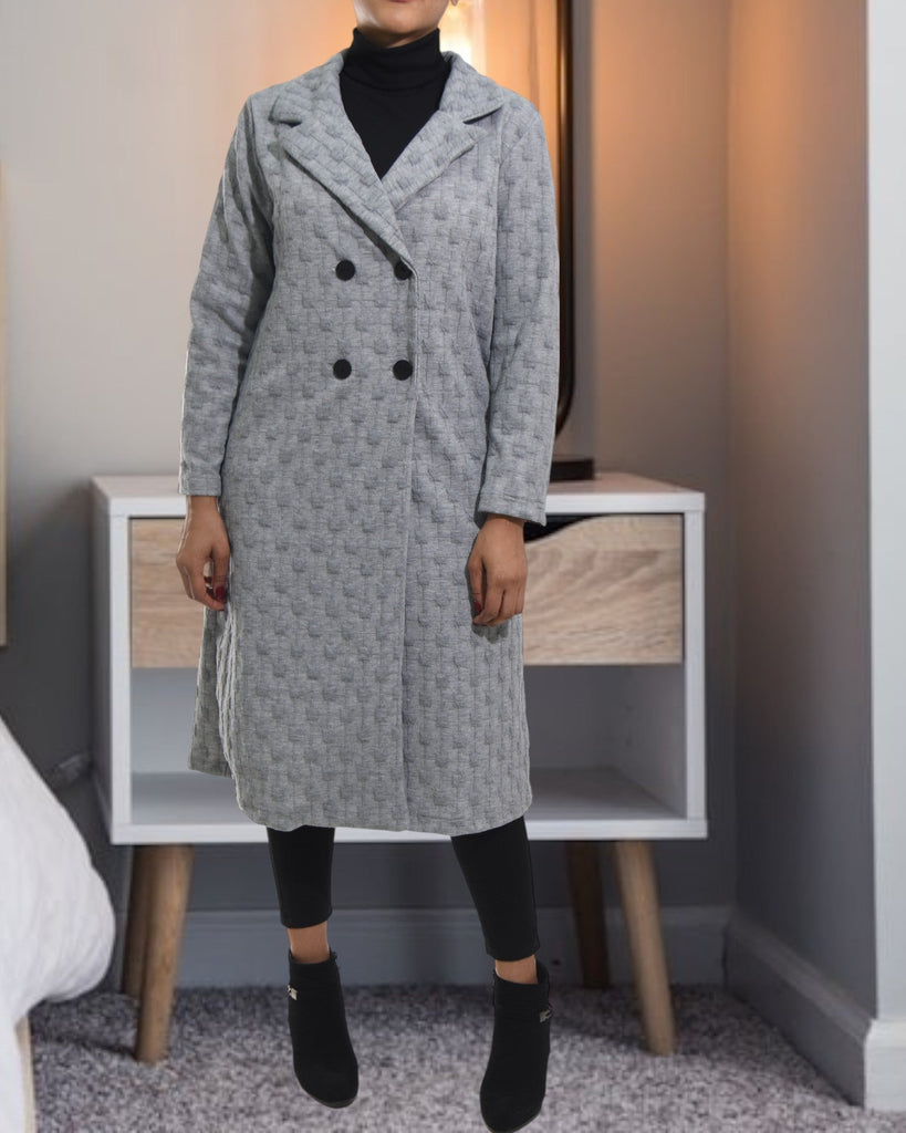 Ladies Grey Square Pattern Open Coat - StylePhase SA