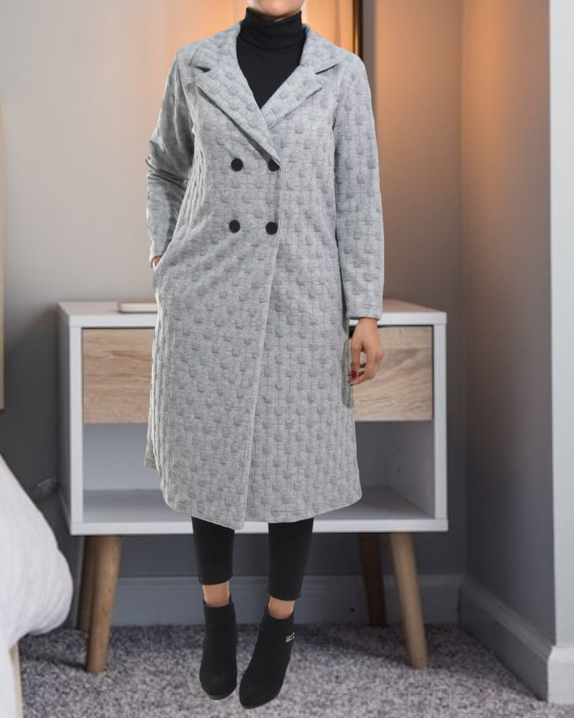 Ladies Grey Square Pattern Open Coat - StylePhase SA