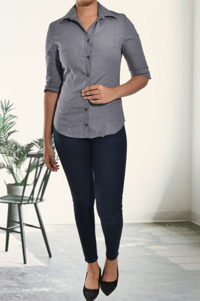 Ladies Grey Stripe Button Front Shirt - StylePhase SA