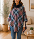 Ladies Grey Two Tone Fur Collar Poncho - StylePhase SA