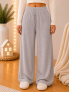 Ladies Grey Wide Leg Drawstring Knit Pants - StylePhase SA