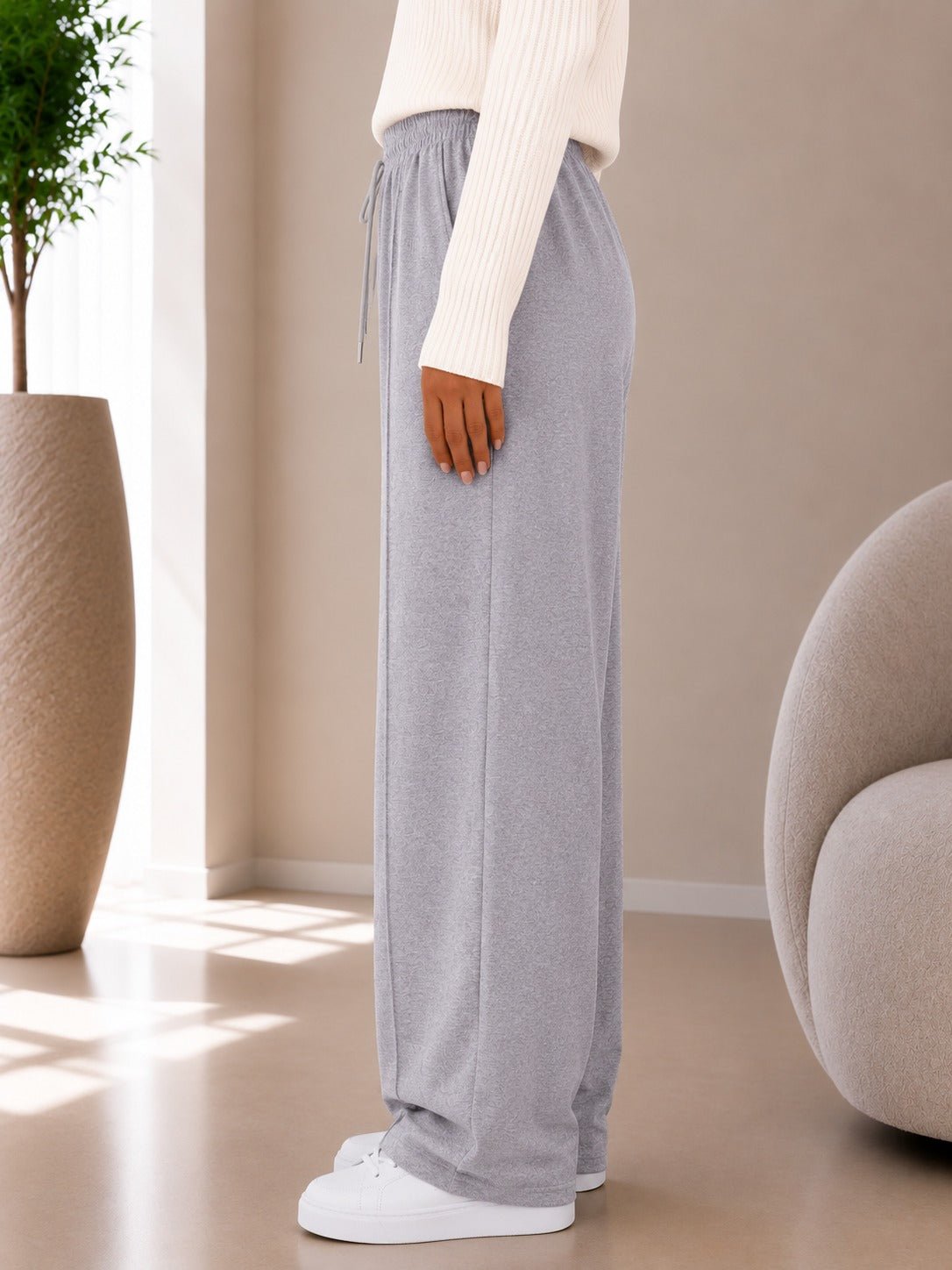 Ladies Grey Wide Leg Drawstring Sweatpants - StylePhase SA