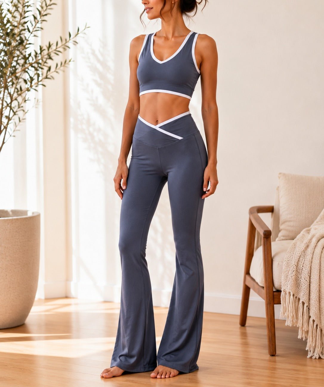 Ladies Grey Wide Leg Two-Piece Activewear Set - StylePhase SA