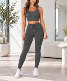 Ladies Grey Zip Top And Drawstring Leggings Active Wear Set - StylePhase SA