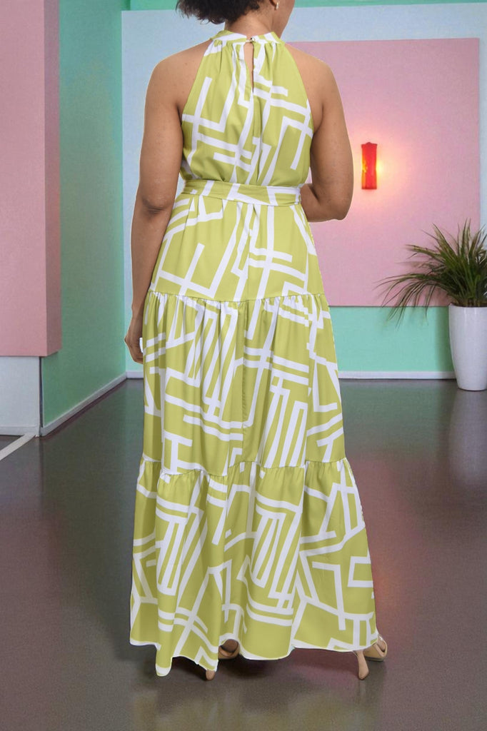 Ladies Halter Neck Lime Tier Dress - StylePhase SA